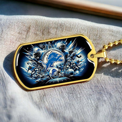 American Football - AFD015 - Detroit Lions NFL Super Bowl Spirit - American Football Dog Tag - Military Ball Chain - Luxury Dog Tag