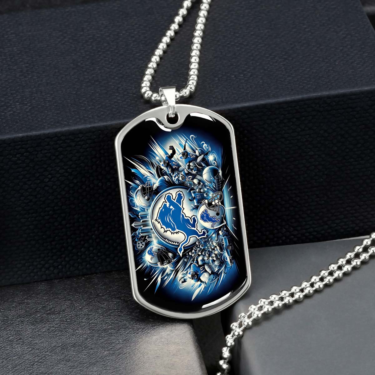 American Football - AFD015 - Detroit Lions NFL Super Bowl Spirit - American Football Dog Tag - Military Ball Chain - Luxury Dog Tag