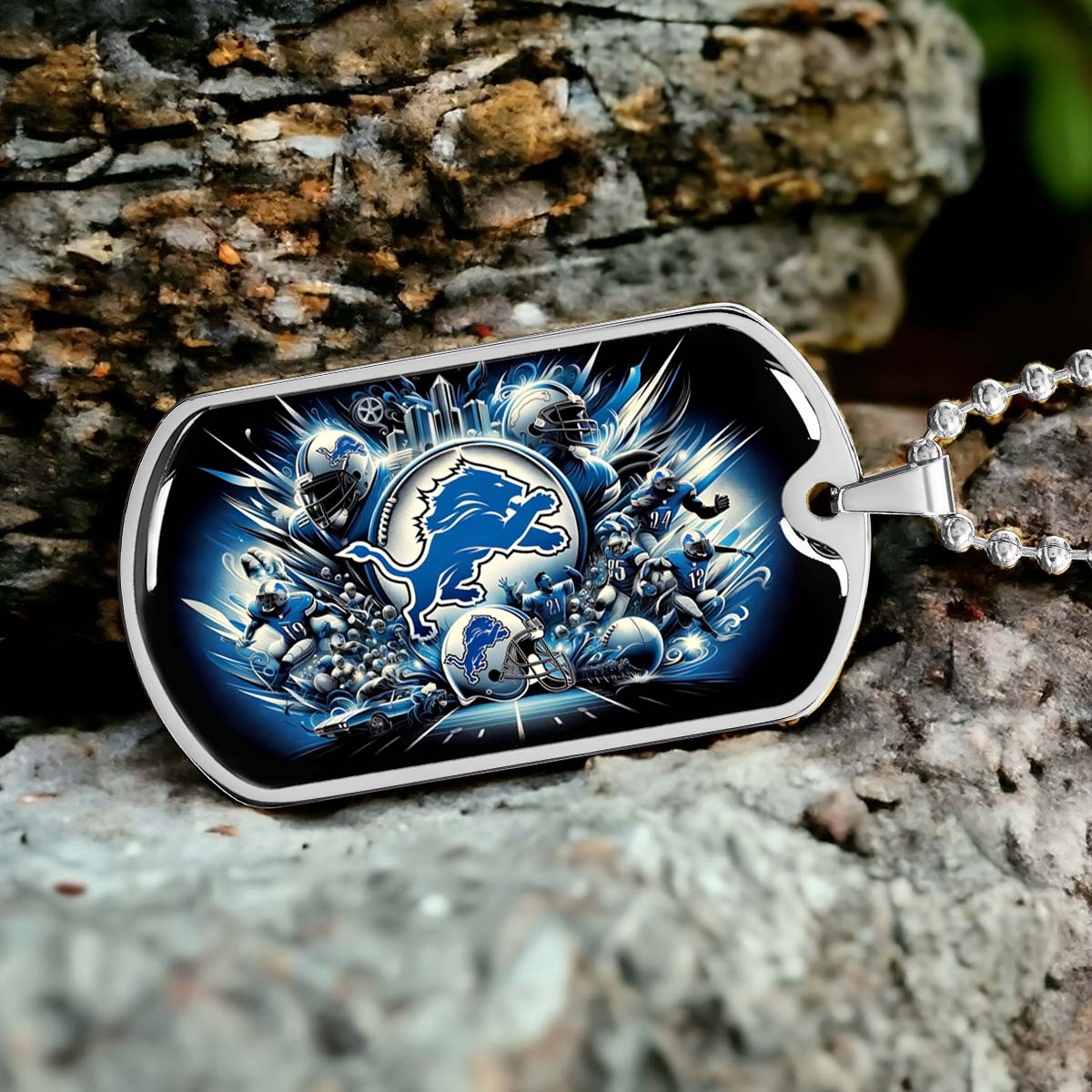 American Football - AFD015 - Detroit Lions NFL Super Bowl Spirit - American Football Dog Tag - Military Ball Chain - Luxury Dog Tag