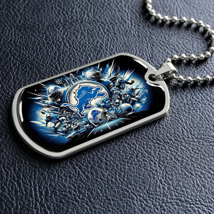 American Football - AFD015 - Detroit Lions NFL Super Bowl Spirit - American Football Dog Tag - Military Ball Chain - Luxury Dog Tag