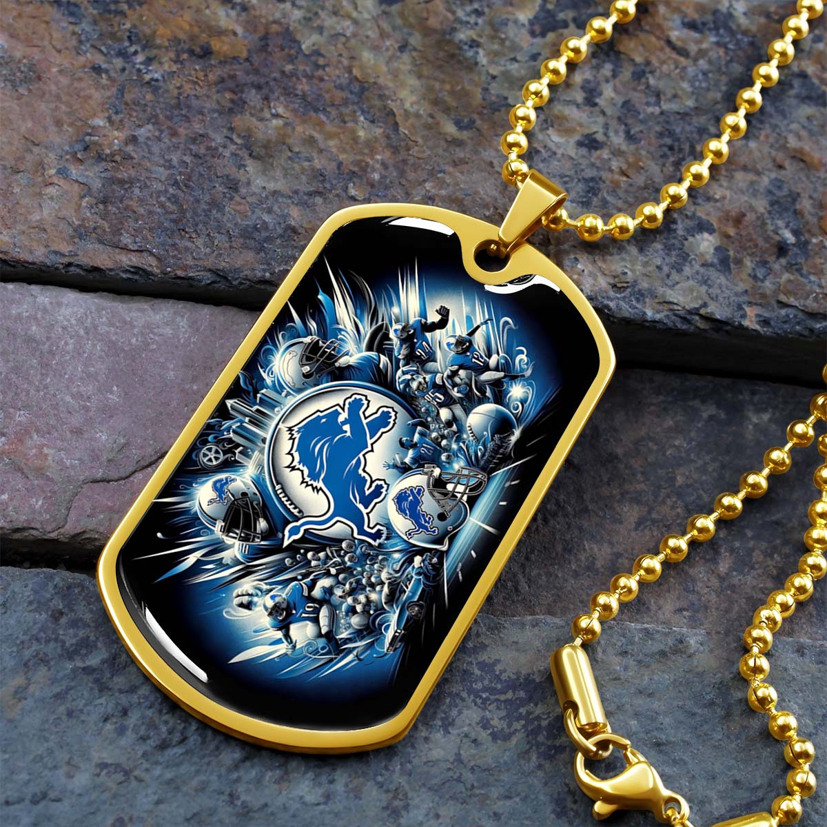 American Football - AFD015 - Detroit Lions NFL Super Bowl Spirit - American Football Dog Tag - Military Ball Chain - Luxury Dog Tag