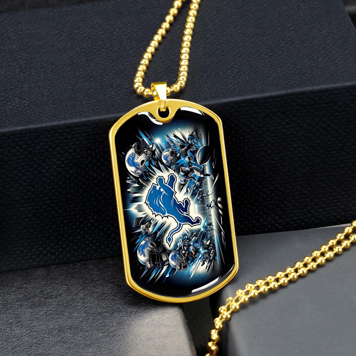 American Football - AFD016 - Detroit Lions NFL Super Bowl - American Football Dog Tag - Military Ball Chain - Luxury Dog Tag
