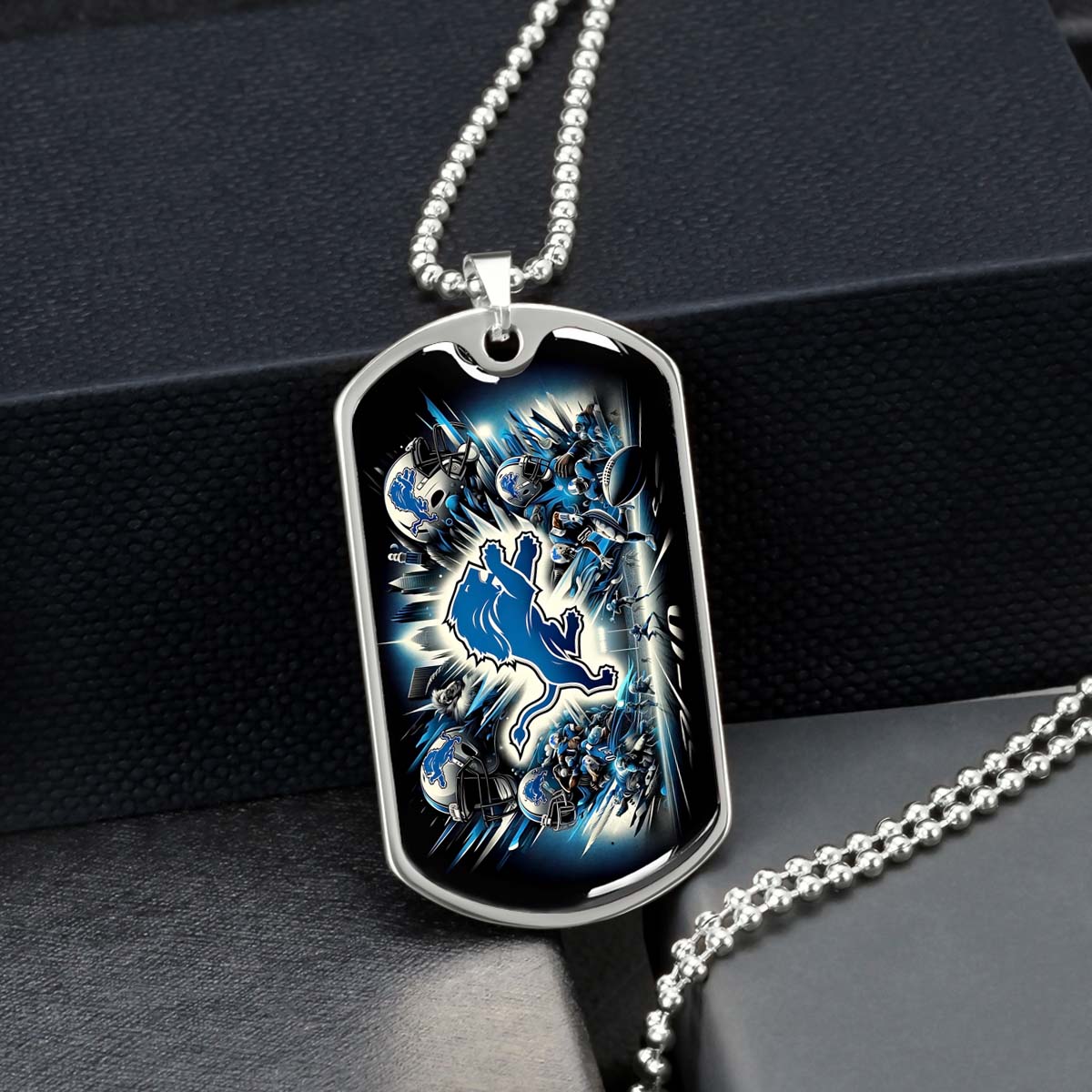 American Football - AFD016 - Detroit Lions NFL Super Bowl - American Football Dog Tag - Military Ball Chain - Luxury Dog Tag