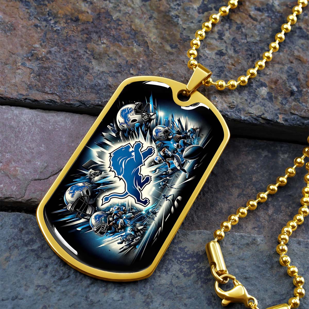 American Football - AFD016 - Detroit Lions NFL Super Bowl - American Football Dog Tag - Military Ball Chain - Luxury Dog Tag