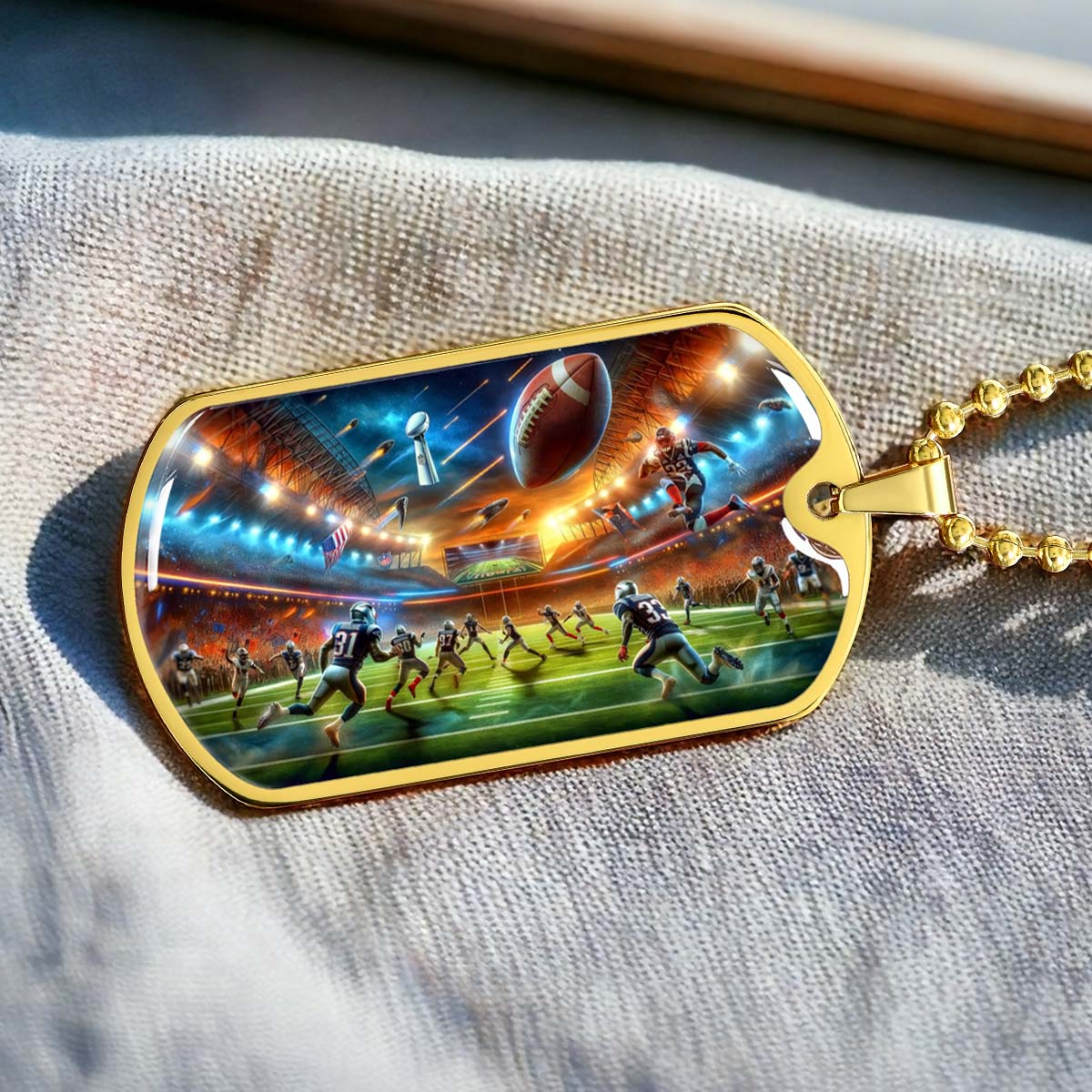 American Football - AFD019 - Dynamic NFL Super Bowl Action - American Football Dog Tag - Military Ball Chain - Luxury Dog Tag