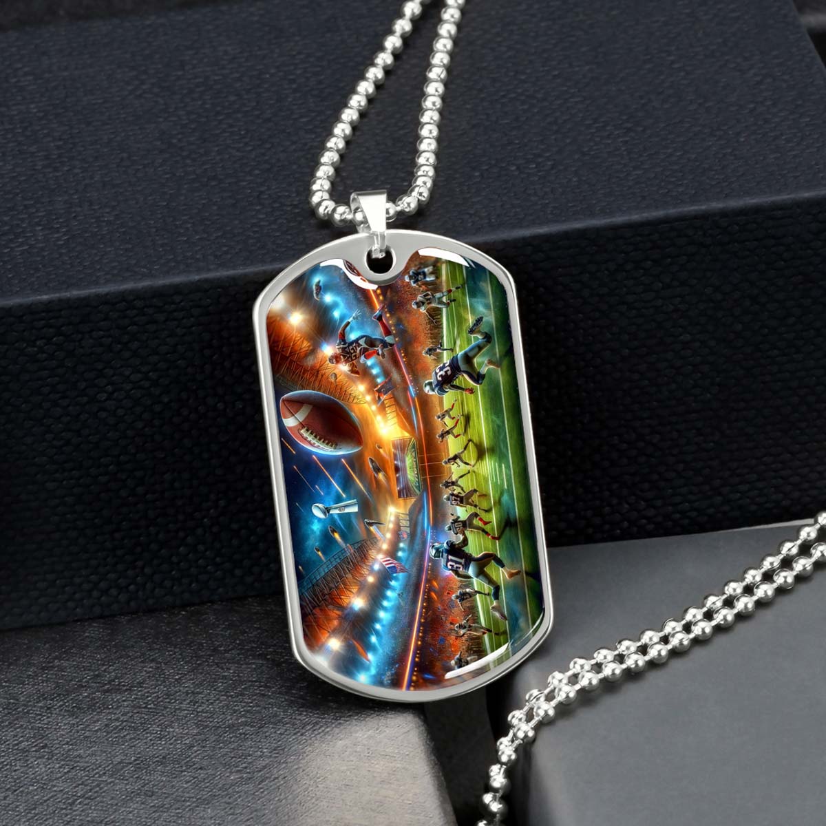 American Football - AFD019 - Dynamic NFL Super Bowl Action - American Football Dog Tag - Military Ball Chain - Luxury Dog Tag