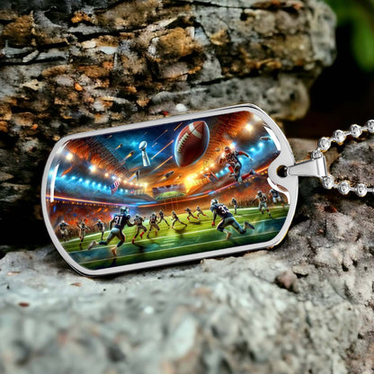 American Football - AFD019 - Dynamic NFL Super Bowl Action - American Football Dog Tag - Military Ball Chain - Luxury Dog Tag