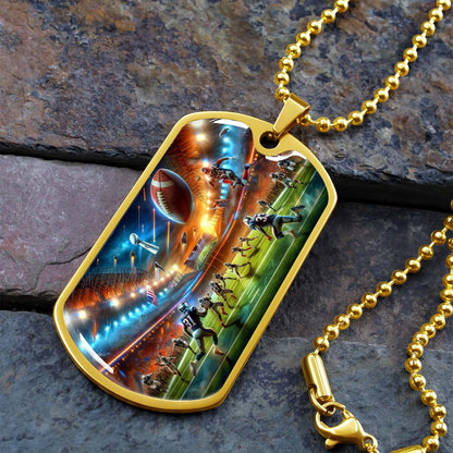 American Football - AFD019 - Dynamic NFL Super Bowl Action - American Football Dog Tag - Military Ball Chain - Luxury Dog Tag