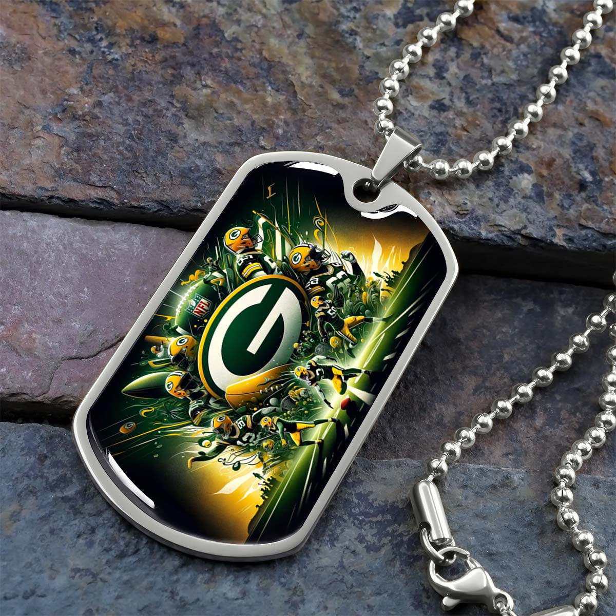American Football - AFD021 - Green Bay Packers Football NFL Super Bowl - American Football Dog Tag - Military Ball Chain - Luxury Dog Tag