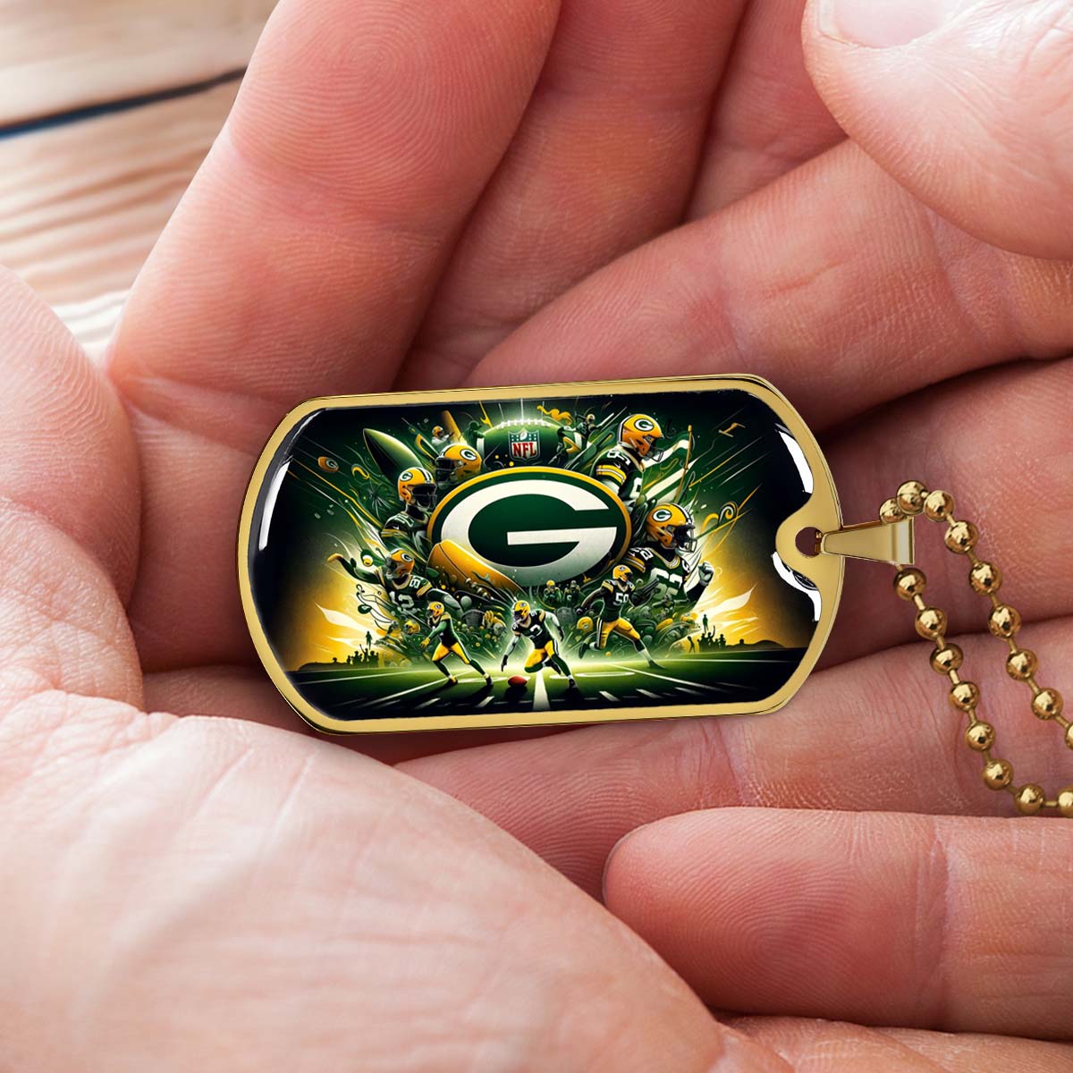 American Football - AFD021 - Green Bay Packers Football NFL Super Bowl - American Football Dog Tag - Military Ball Chain - Luxury Dog Tag