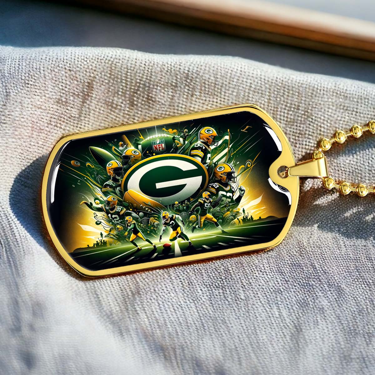 American Football - AFD021 - Green Bay Packers Football NFL Super Bowl - American Football Dog Tag - Military Ball Chain - Luxury Dog Tag