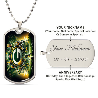 American Football - AFD021 - Green Bay Packers Football NFL Super Bowl - American Football Dog Tag - Military Ball Chain - Luxury Dog Tag