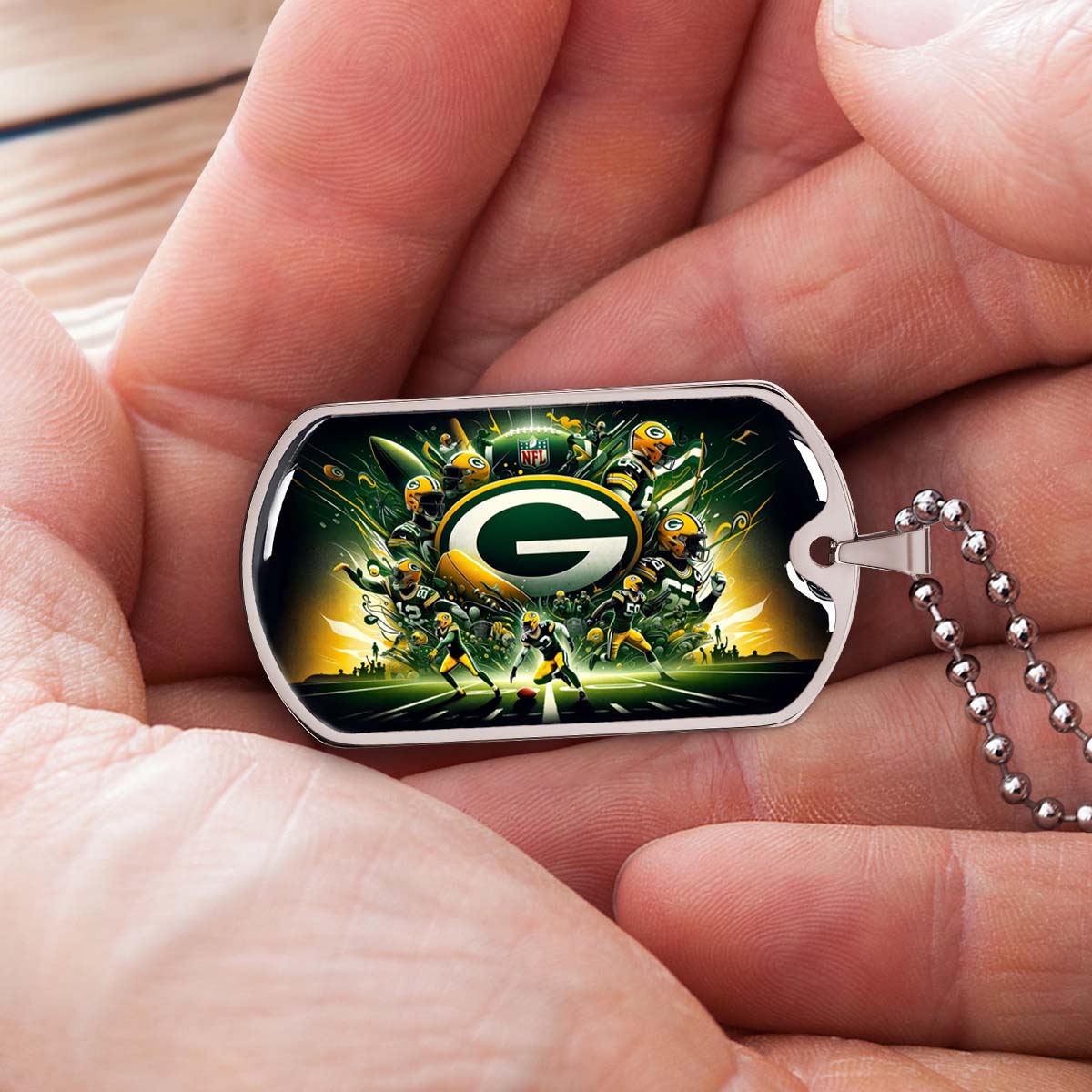 American Football - AFD021 - Green Bay Packers Football NFL Super Bowl - American Football Dog Tag - Military Ball Chain - Luxury Dog Tag