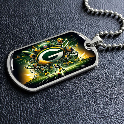 American Football - AFD021 - Green Bay Packers Football NFL Super Bowl - American Football Dog Tag - Military Ball Chain - Luxury Dog Tag