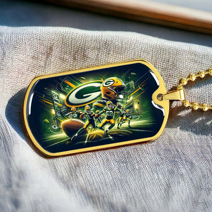 American Football - AFD023 - Green Bay Packers NFL Super Bowl Spirit - American Football Dog Tag - Military Ball Chain - Luxury Dog Tag