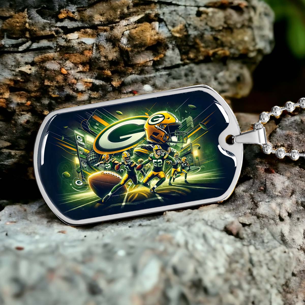 American Football - AFD023 - Green Bay Packers NFL Super Bowl Spirit - American Football Dog Tag - Military Ball Chain - Luxury Dog Tag