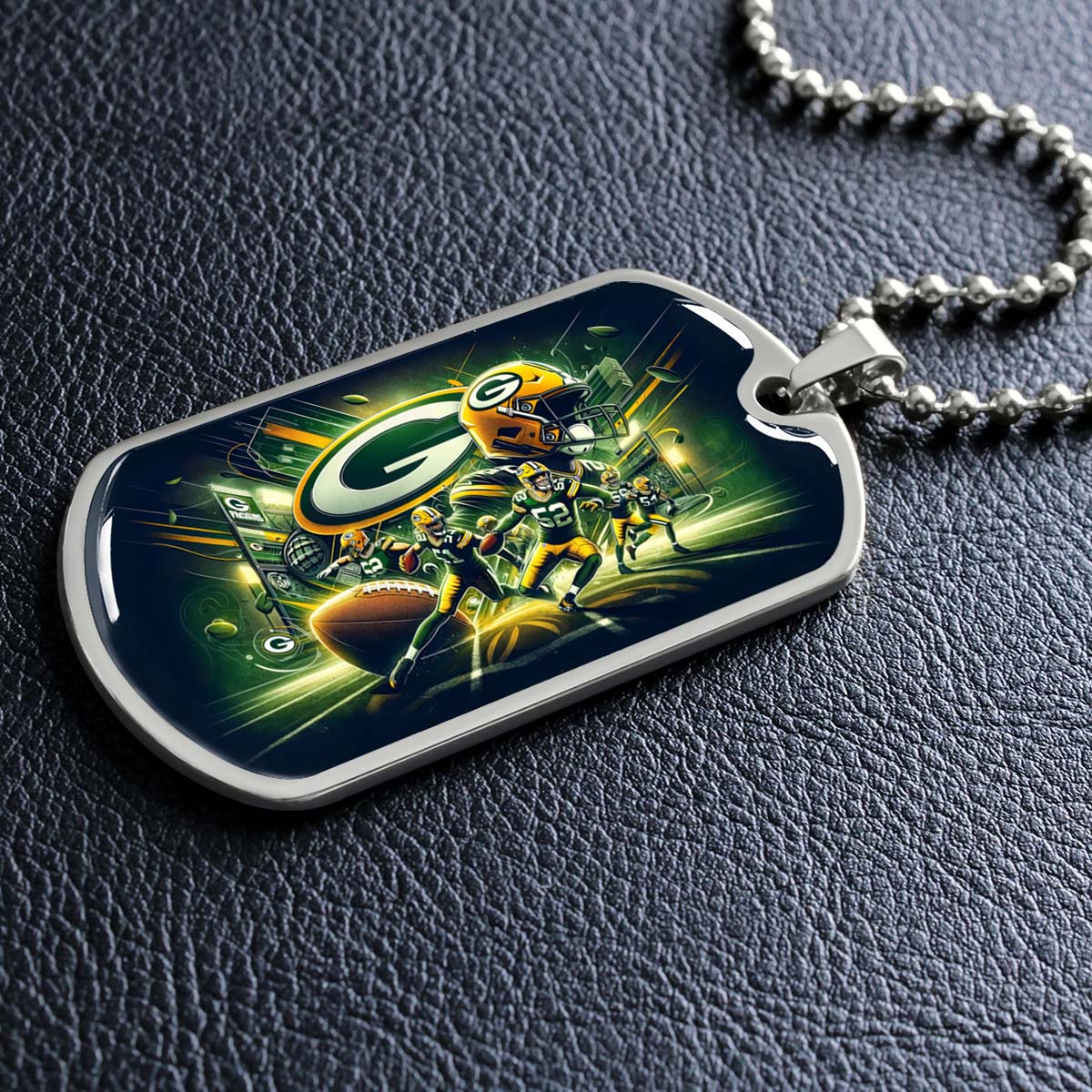 American Football - AFD023 - Green Bay Packers NFL Super Bowl Spirit - American Football Dog Tag - Military Ball Chain - Luxury Dog Tag