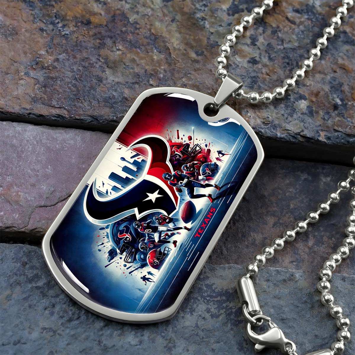 American Football - AFD025 - Houston Texans NFL Super Bowl Spirit - American Football Dog Tag - Military Ball Chain - Luxury Dog Tag