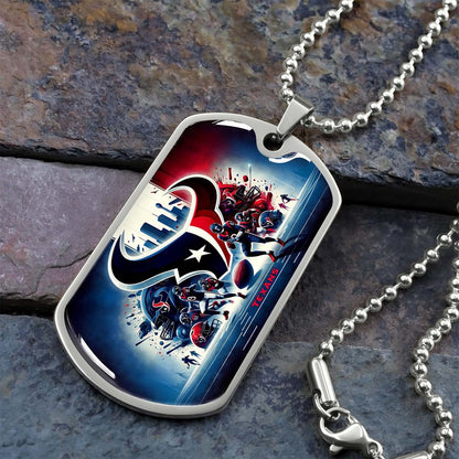 American Football - AFD025 - Houston Texans NFL Super Bowl Spirit - American Football Dog Tag - Military Ball Chain - Luxury Dog Tag