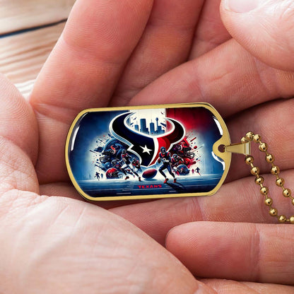 American Football - AFD025 - Houston Texans NFL Super Bowl Spirit - American Football Dog Tag - Military Ball Chain - Luxury Dog Tag
