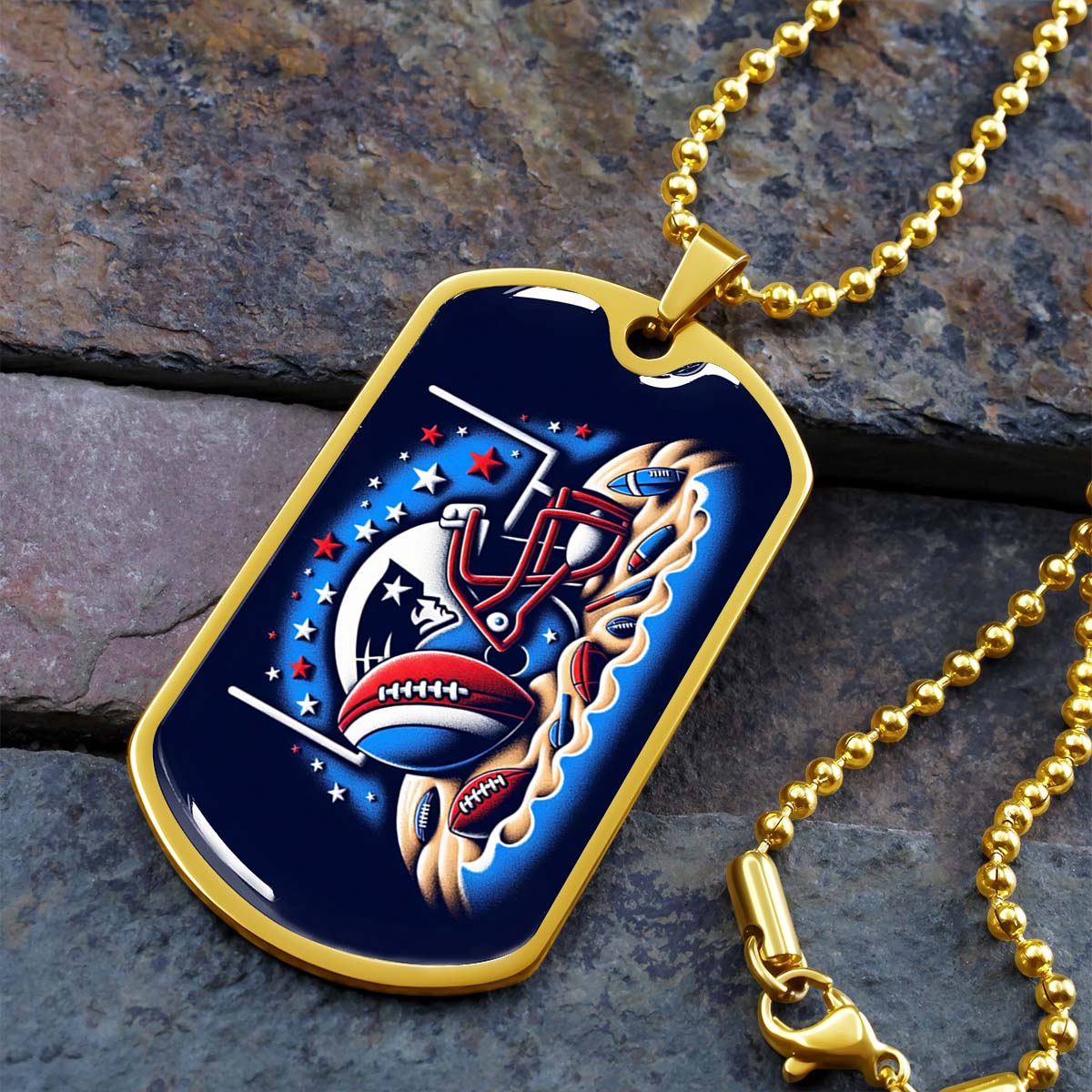 American Football - AFD027 - New England Patriots - Ultimate Football Pride - American Football Dog Tag - Military Ball Chain - Luxury Dog Tag