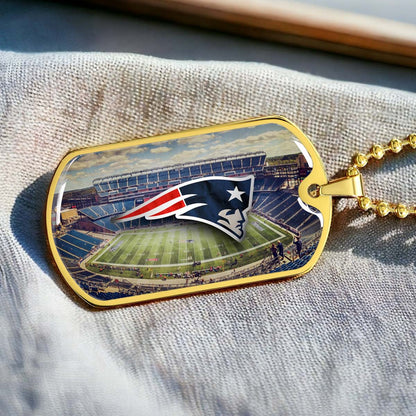 American Football - AFD030 - New England Stadium - American Football Dog Tag - Military Ball Chain - Luxury Dog Tag