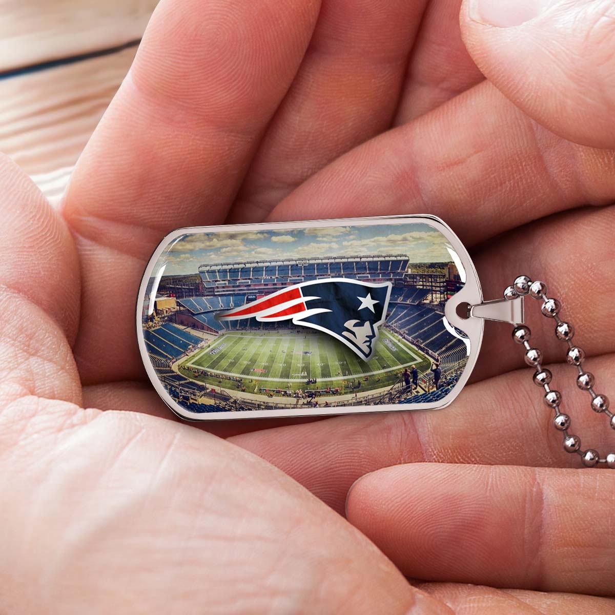 American Football - AFD030 - New England Stadium - American Football Dog Tag - Military Ball Chain - Luxury Dog Tag