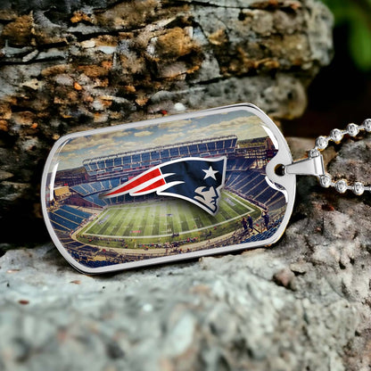 American Football - AFD030 - New England Stadium - American Football Dog Tag - Military Ball Chain - Luxury Dog Tag