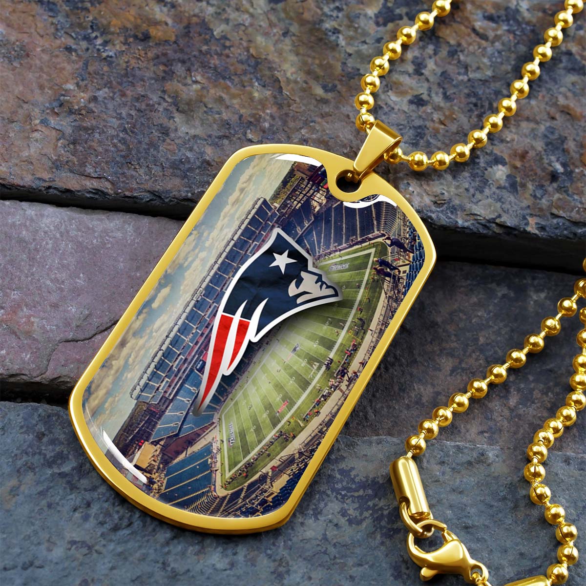 American Football - AFD030 - New England Stadium - American Football Dog Tag - Military Ball Chain - Luxury Dog Tag
