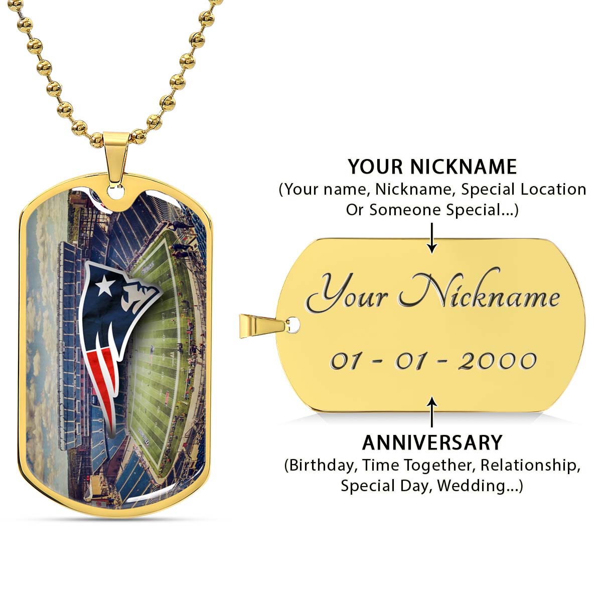 American Football - AFD030 - New England Stadium - American Football Dog Tag - Military Ball Chain - Luxury Dog Tag