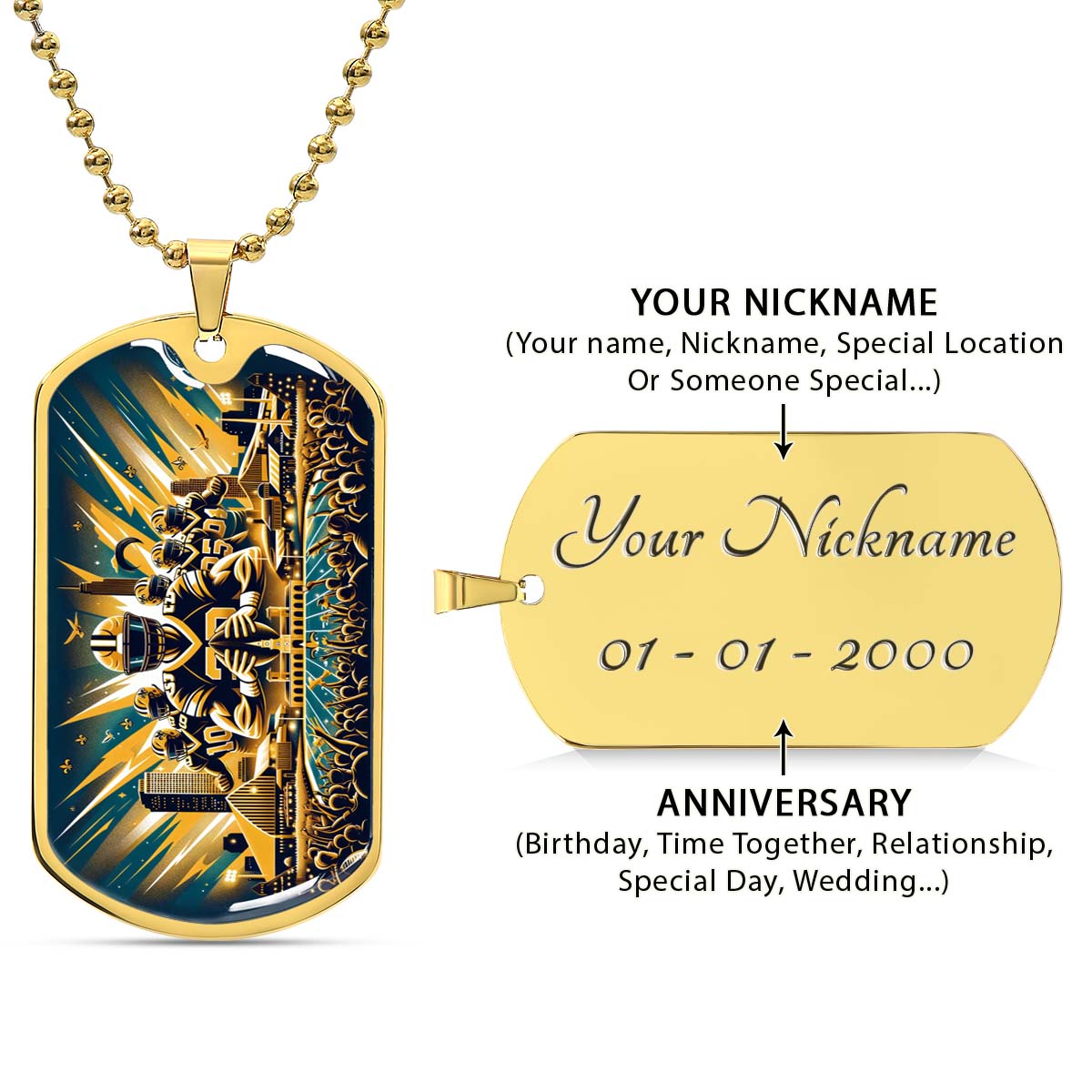 American Football - AFD031 - New Orleans Saints Dynamic - American Football Dog Tag - Military Ball Chain - Luxury Dog Tag