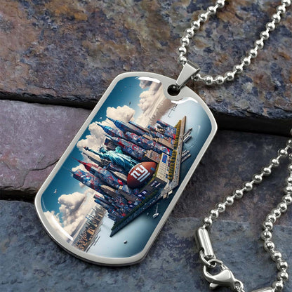 American Football - AFD032 - New York Giants Themed Manhattan Skyline - American Football Dog Tag - Military Ball Chain - Luxury Dog Tag