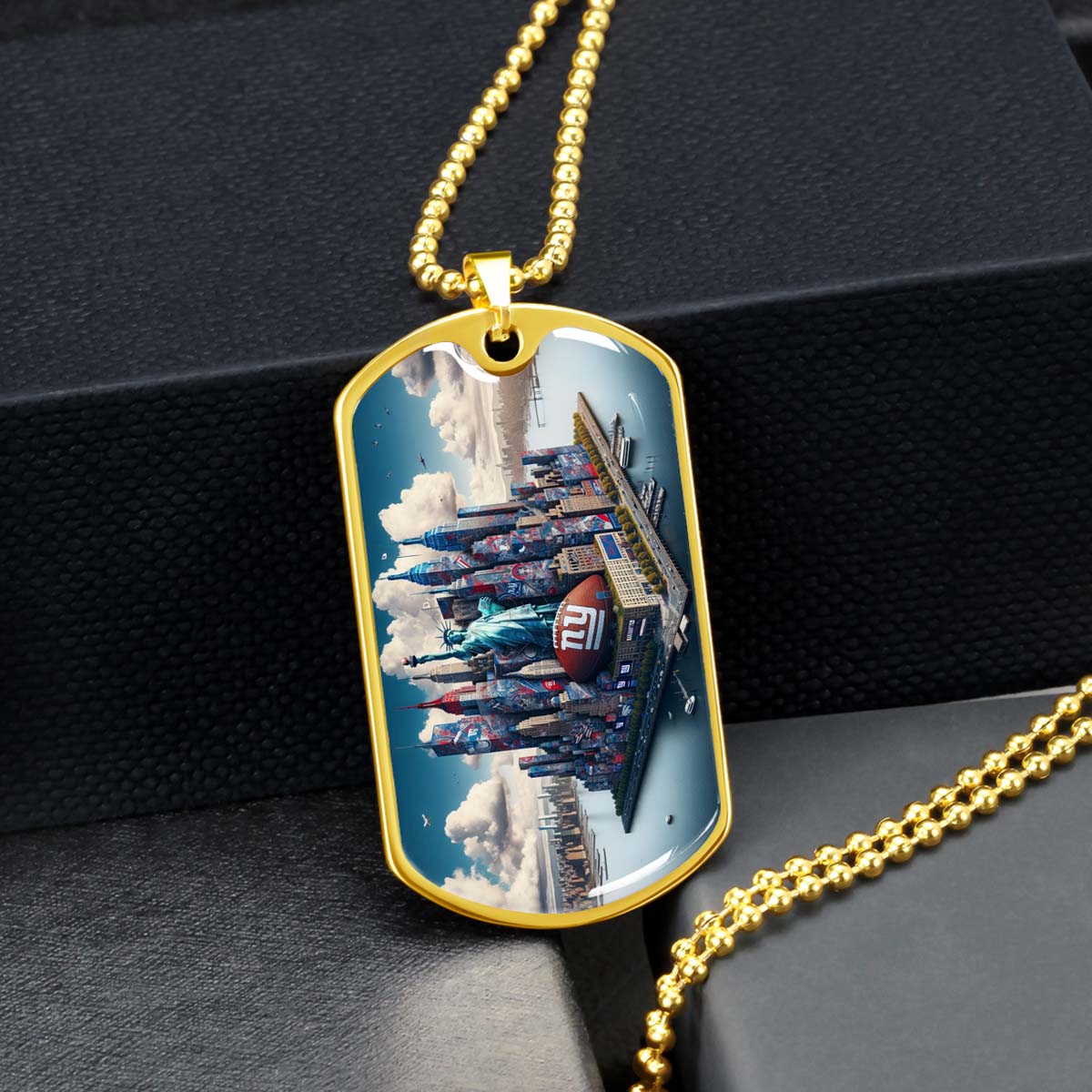 American Football - AFD032 - New York Giants Themed Manhattan Skyline - American Football Dog Tag - Military Ball Chain - Luxury Dog Tag