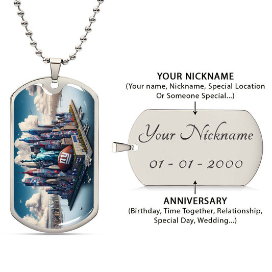 American Football - AFD032 - New York Giants Themed Manhattan Skyline - American Football Dog Tag - Military Ball Chain - Luxury Dog Tag