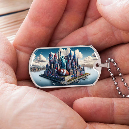 American Football - AFD032 - New York Giants Themed Manhattan Skyline - American Football Dog Tag - Military Ball Chain - Luxury Dog Tag