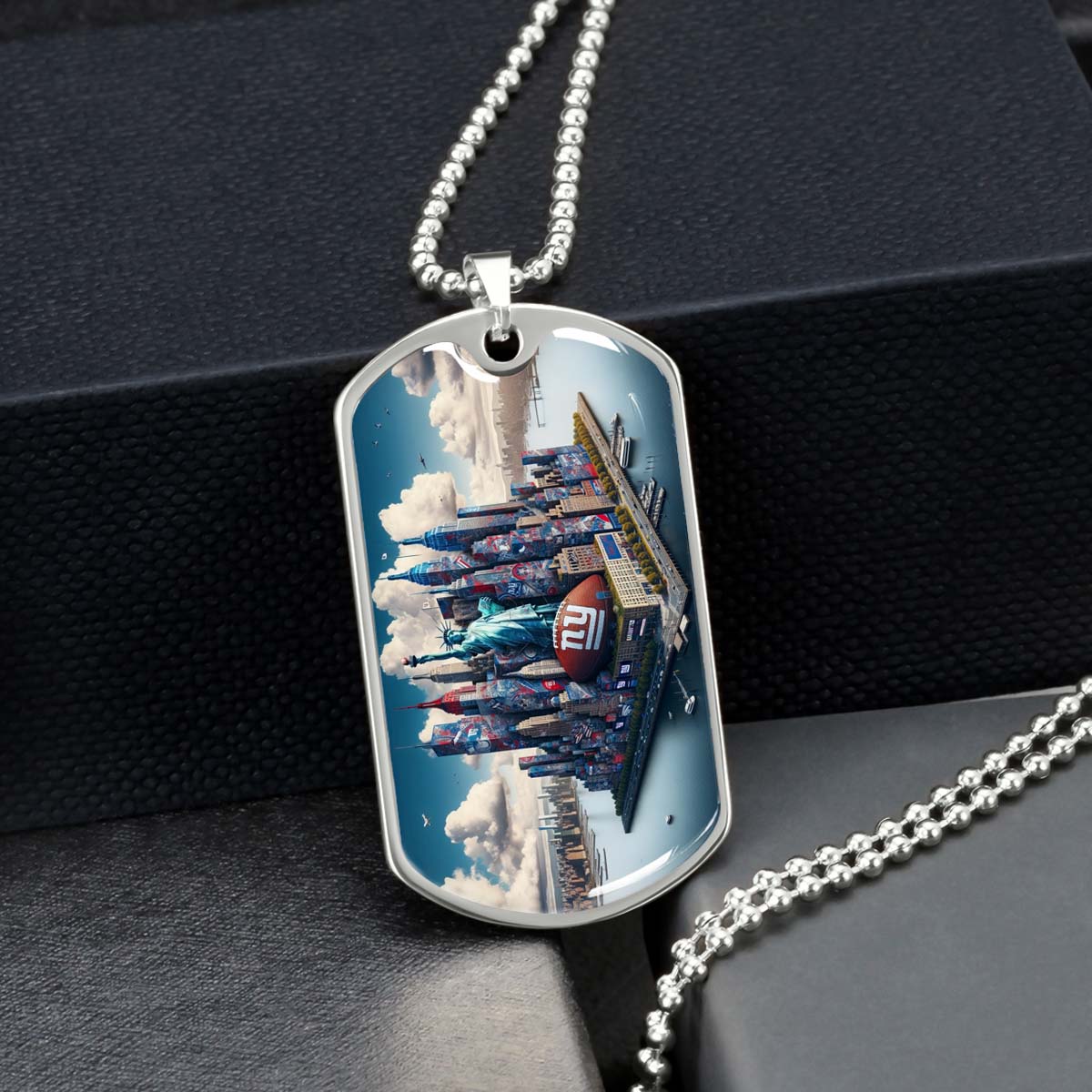 American Football - AFD032 - New York Giants Themed Manhattan Skyline - American Football Dog Tag - Military Ball Chain - Luxury Dog Tag