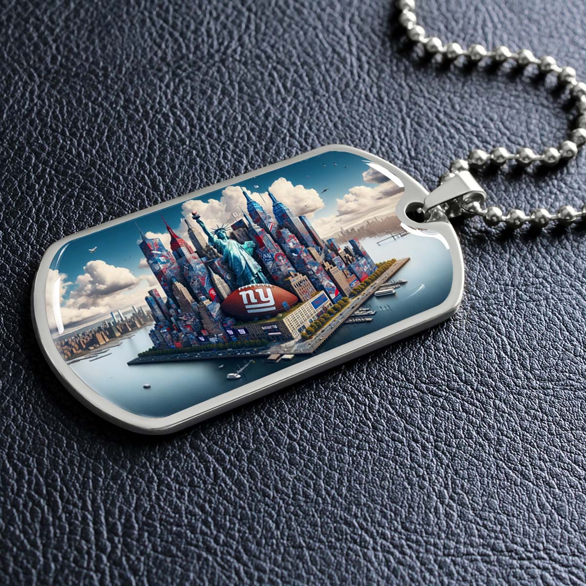 American Football - AFD032 - New York Giants Themed Manhattan Skyline - American Football Dog Tag - Military Ball Chain - Luxury Dog Tag