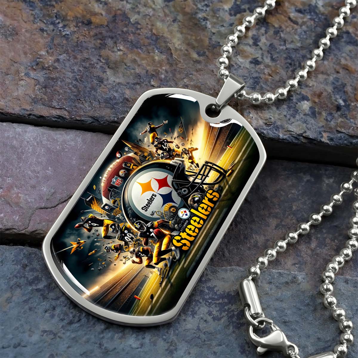 American Football - AFD035 - Pittsburgh Steelers Epic NFL Sports - American Football Dog Tag - Military Ball Chain - Luxury Dog Tag