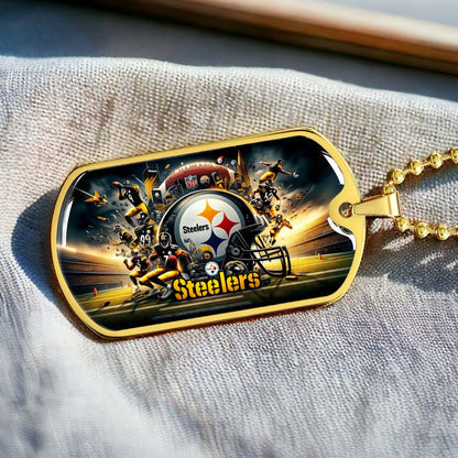 American Football - AFD035 - Pittsburgh Steelers Epic NFL Sports - American Football Dog Tag - Military Ball Chain - Luxury Dog Tag