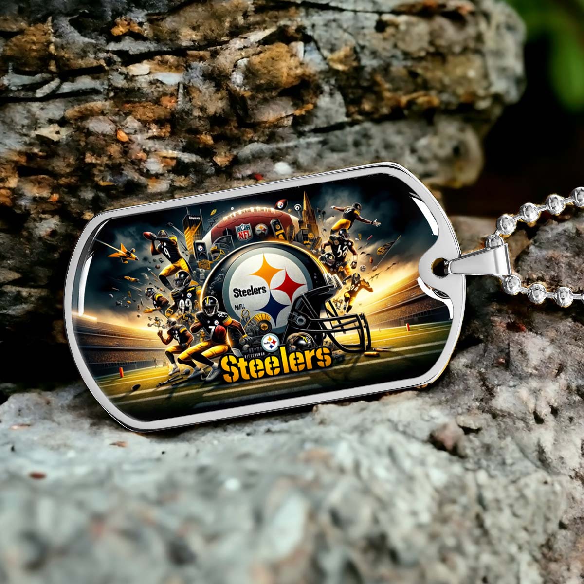 American Football - AFD035 - Pittsburgh Steelers Epic NFL Sports - American Football Dog Tag - Military Ball Chain - Luxury Dog Tag