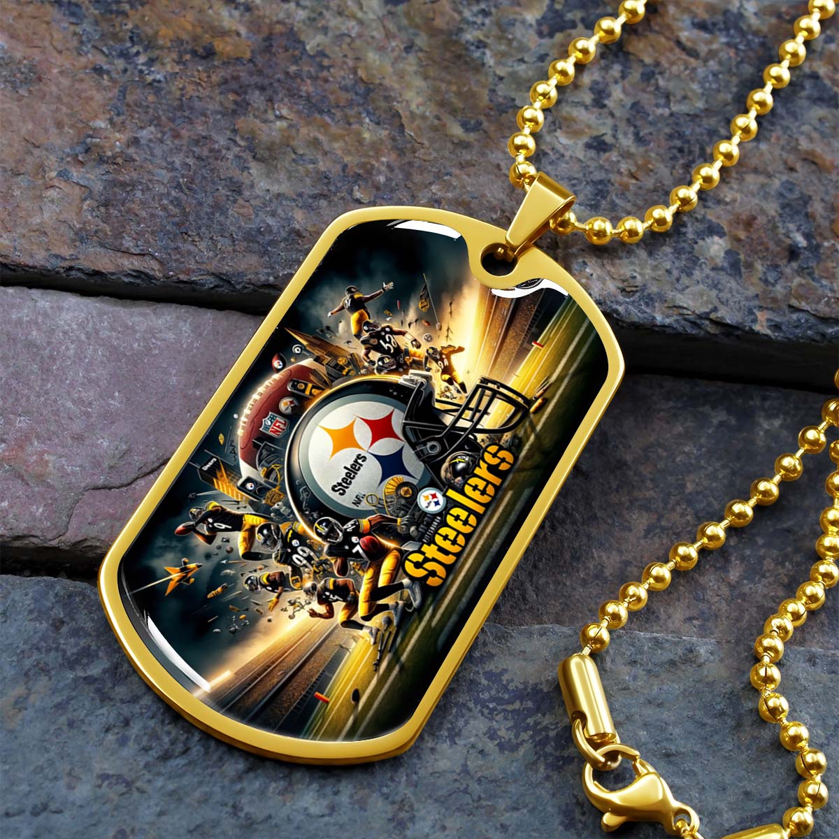 American Football - AFD035 - Pittsburgh Steelers Epic NFL Sports - American Football Dog Tag - Military Ball Chain - Luxury Dog Tag