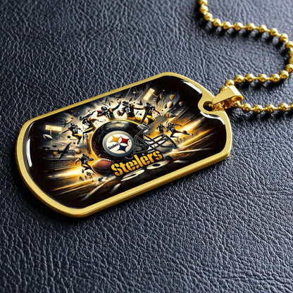 American Football - AFD036 - Pittsburgh Steelers Football NFL Team - American Football Dog Tag - Military Ball Chain - Luxury Dog Tag