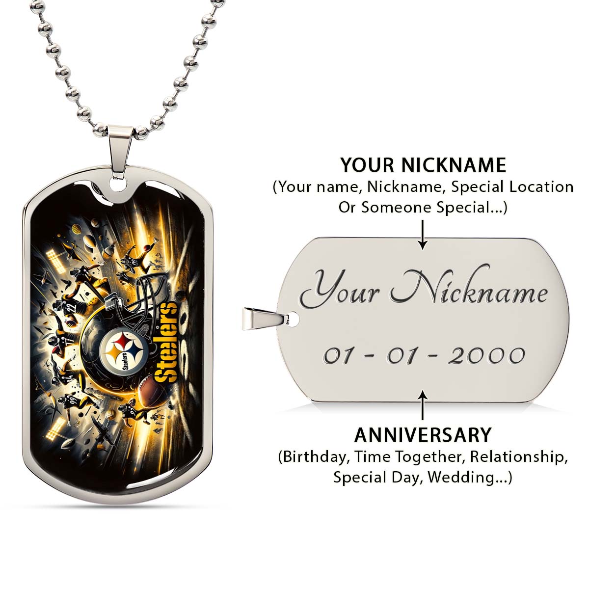 American Football - AFD036 - Pittsburgh Steelers Football NFL Team - American Football Dog Tag - Military Ball Chain - Luxury Dog Tag
