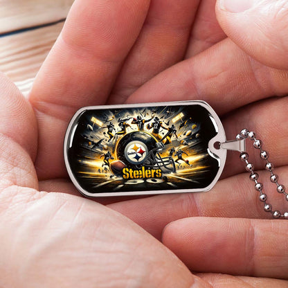 American Football - AFD036 - Pittsburgh Steelers Football NFL Team - American Football Dog Tag - Military Ball Chain - Luxury Dog Tag