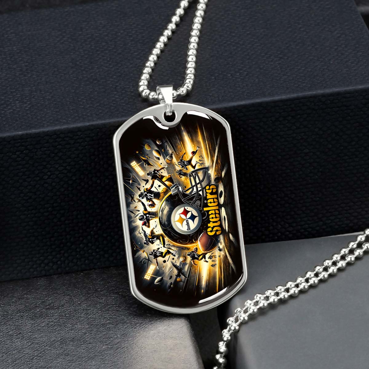 American Football - AFD036 - Pittsburgh Steelers Football NFL Team - American Football Dog Tag - Military Ball Chain - Luxury Dog Tag