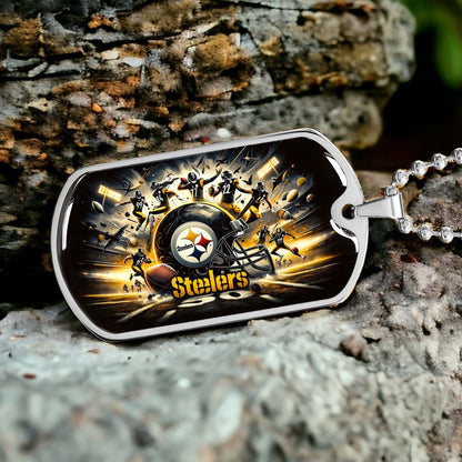American Football - AFD036 - Pittsburgh Steelers Football NFL Team - American Football Dog Tag - Military Ball Chain - Luxury Dog Tag