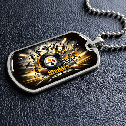 American Football - AFD036 - Pittsburgh Steelers Football NFL Team - American Football Dog Tag - Military Ball Chain - Luxury Dog Tag
