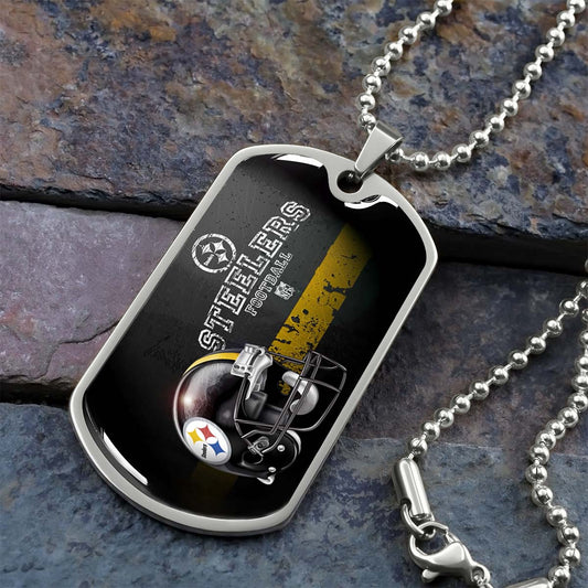 American Football - AFD037 - Pittsburgh Steelers The Heart Of Football - American Football Dog Tag - Military Ball Chain - Luxury Dog Tag