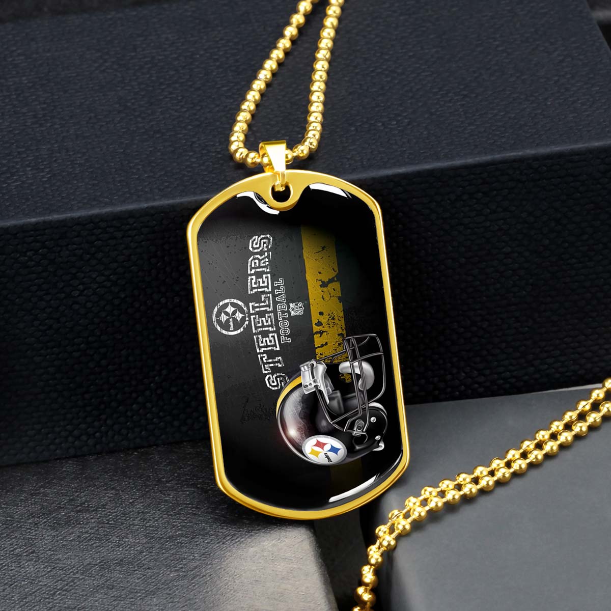 American Football - AFD037 - Pittsburgh Steelers The Heart Of Football - American Football Dog Tag - Military Ball Chain - Luxury Dog Tag