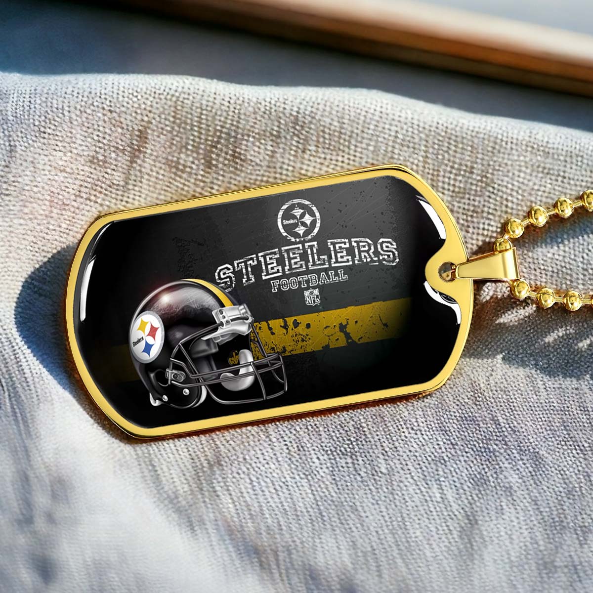 American Football - AFD037 - Pittsburgh Steelers The Heart Of Football - American Football Dog Tag - Military Ball Chain - Luxury Dog Tag